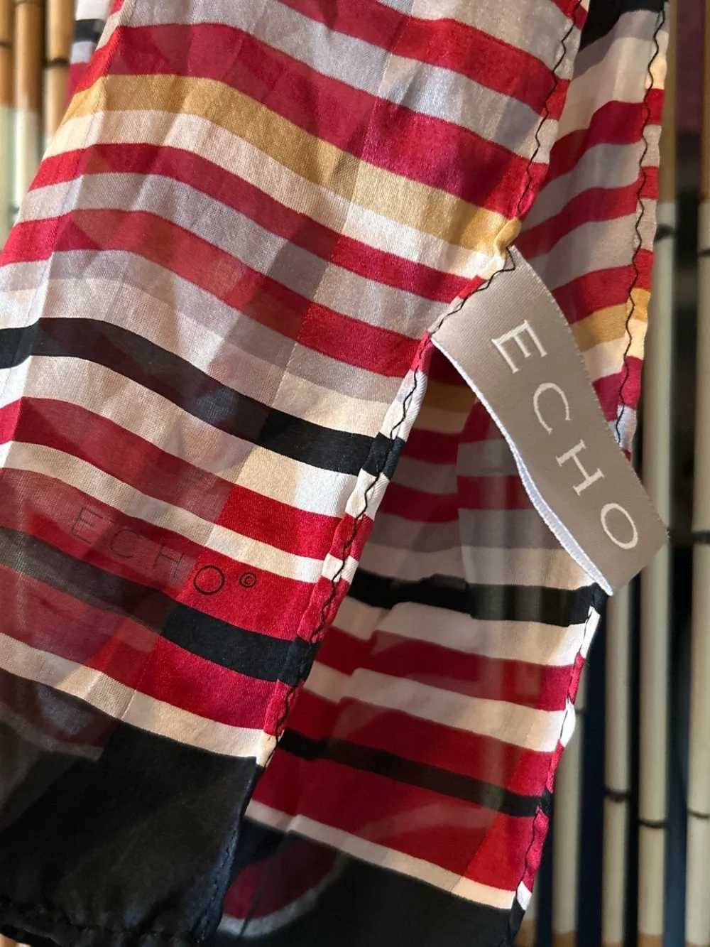 Echo Red, Black, White and Gold Striped Sheer Panel